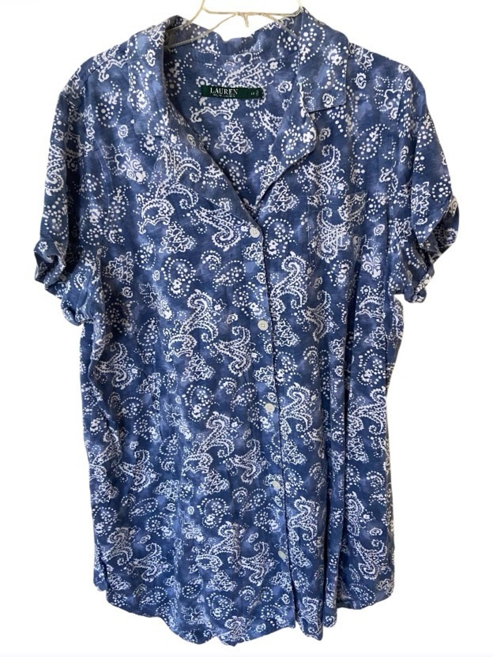 Lauren Ralph Lauren Blue Paisley Button-Front 100% Cotton sleeping shirt size XL